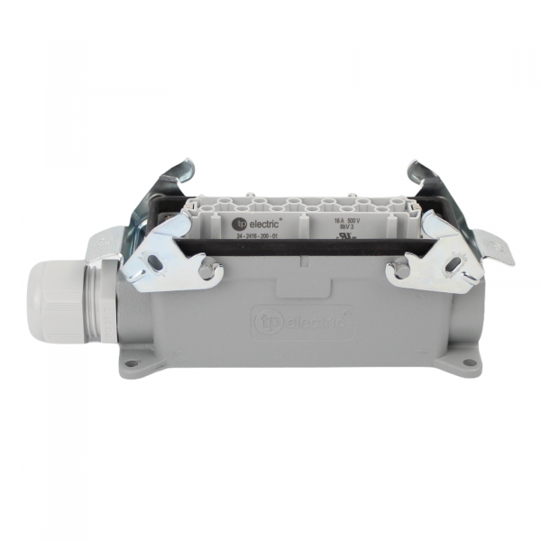 Industriesteckverbinder - Sockelgehäuse seitlicher Eingang + Buchse 24 Polig 16A - Metall